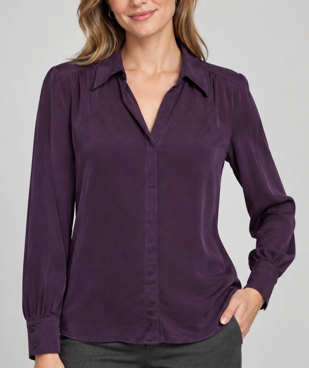 Talbots 100% Silk Purple Blouse 10 Long Sleeve Quiet Luxury Elegant Classic